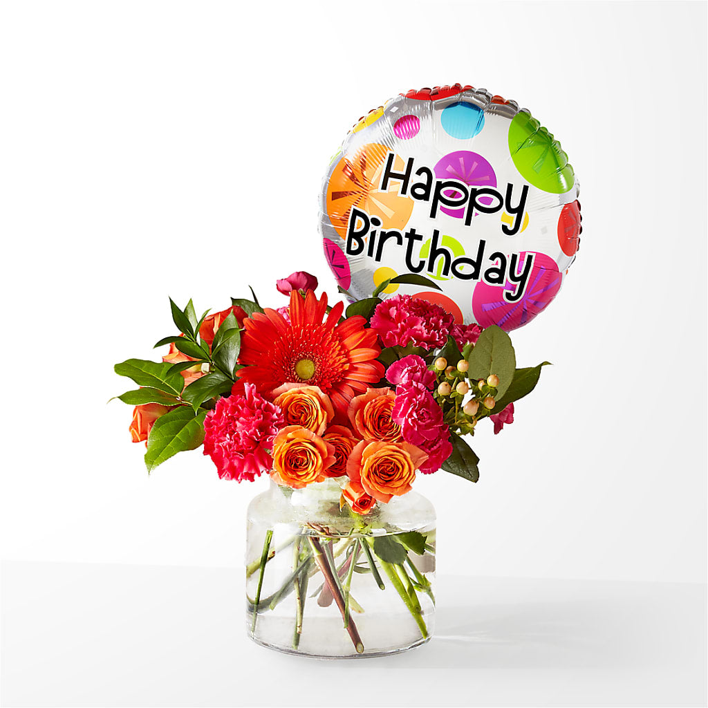 Fiesta Bouquet with Birthday Balloon – Blue Poppy Flower Co, Mount Gilead OH