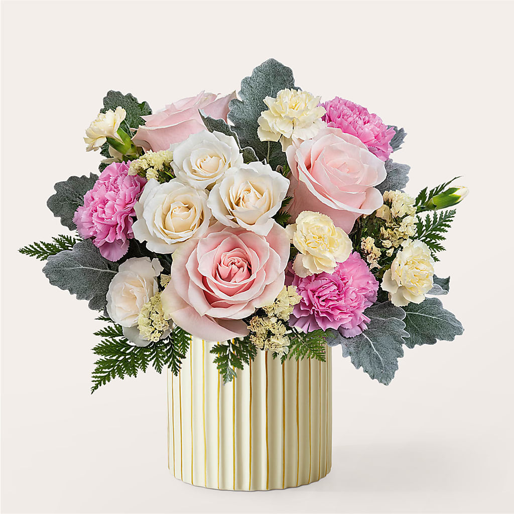 Blissful Moments Bouquet with Ivory Vase – Blue Poppy Flower Co, Mount Gilead OH