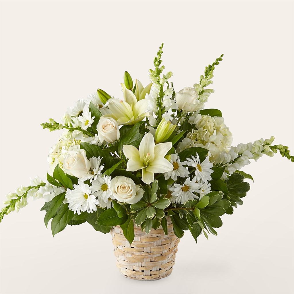 Ivory Elegance Floral Basket – Blue Poppy Flower Co, Mount Gilead OH