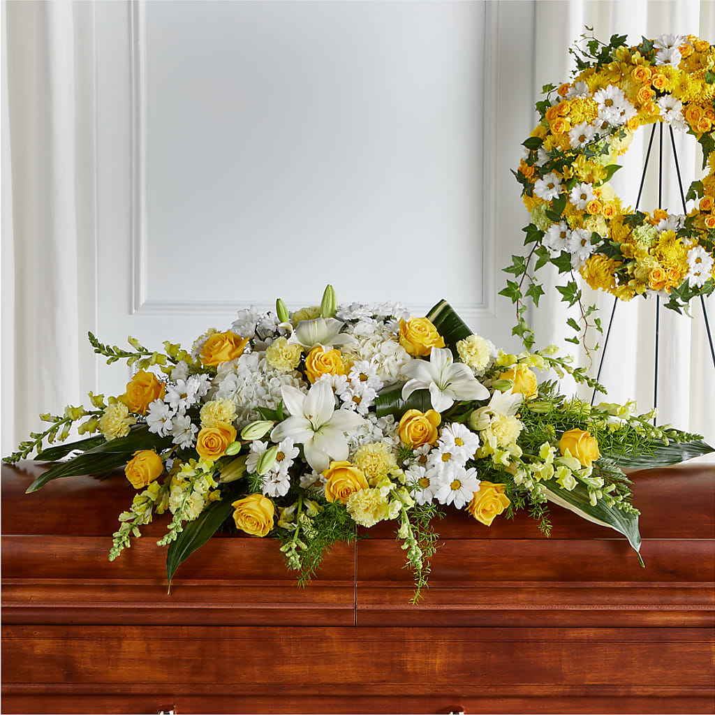 Golden Harmony Casket Spray – Blue Poppy Flower Co, Mount Gilead OH