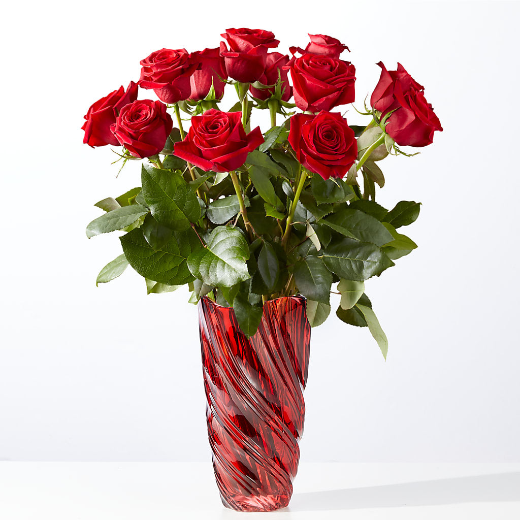 Classic Love Red Rose Bouquet with Luxe Swirl Vase – Blue Poppy Flower Co, Mount Gilead OH