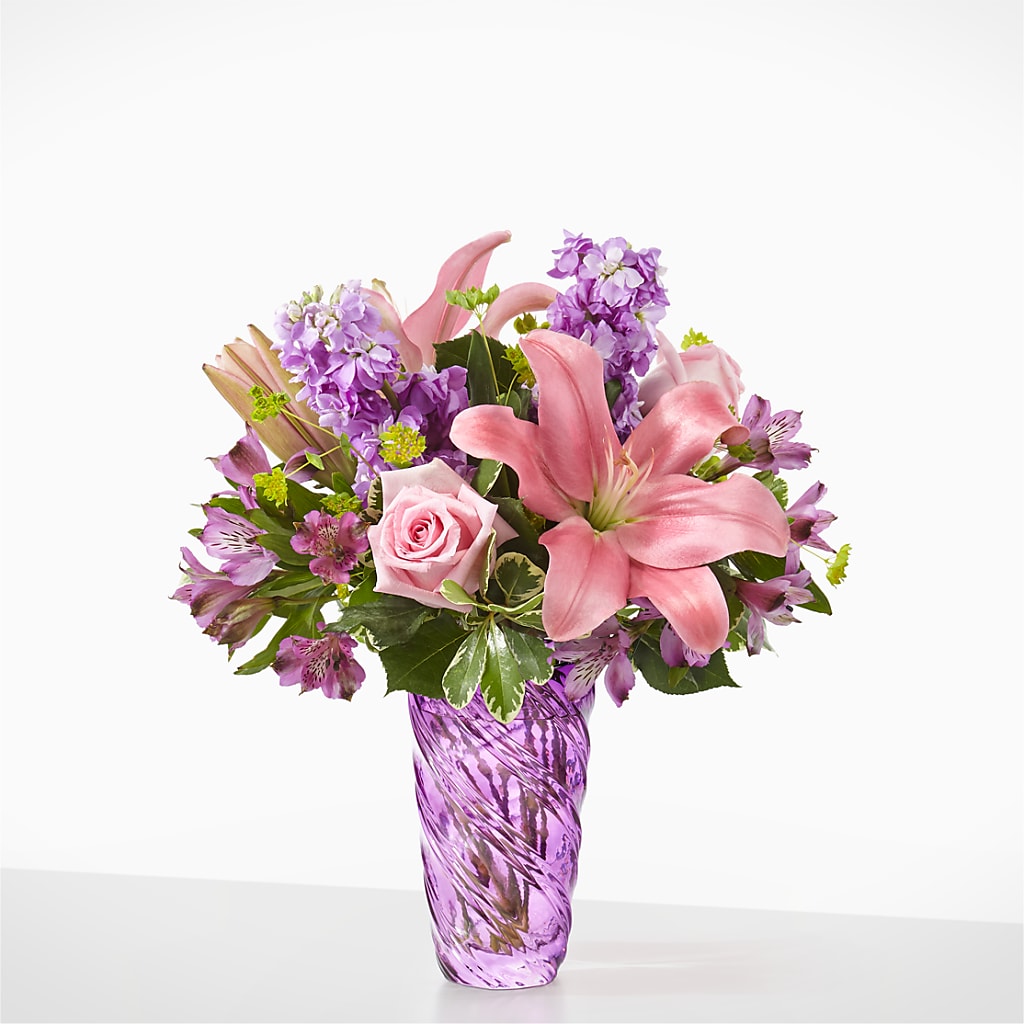 Precious Petals Bouquet with Luxe Swirl Vase – Blue Poppy Flower Co, Mount Gilead OH