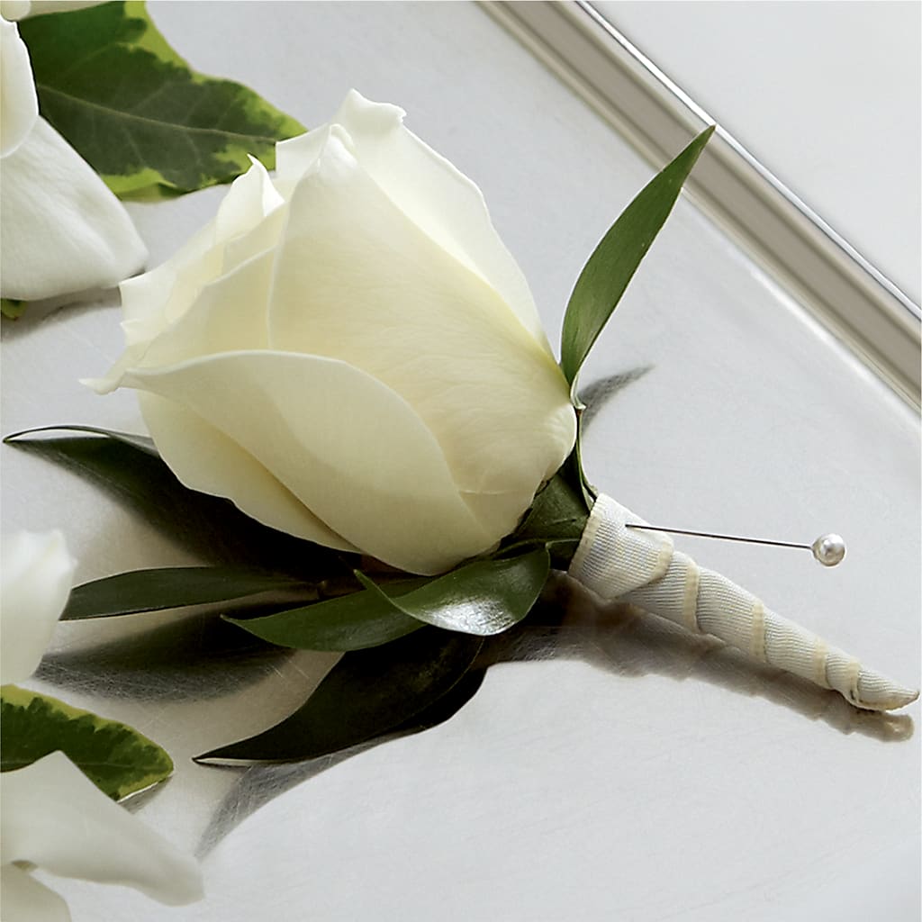 White Rose Boutonniere – Blue Poppy Flower Co, Mount Gilead OH