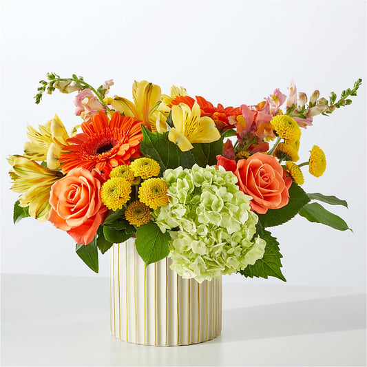 Autumn Sunshine Bouquet with Ivory Vase –  Blue Poppy Flower Co, Mount Gilead OH
