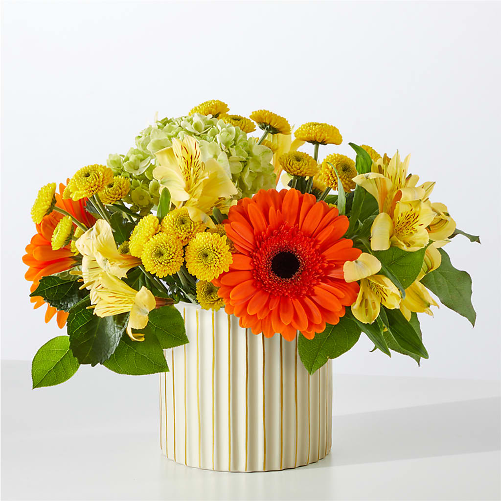 Autumn Sunshine Bouquet with Ivory Vase –  Blue Poppy Flower Co, Mount Gilead OH